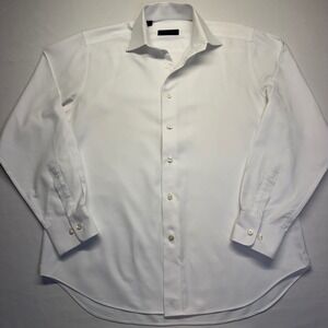 David Donahue White Dress Shirt 34/35 Cotton Textured Formal Business Classic